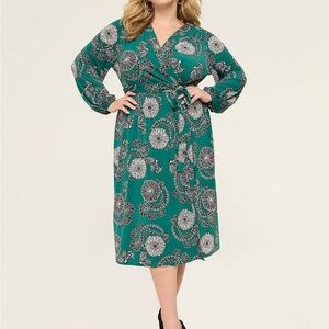 Lane Bryant Faux-Wrap Jersey Dress Green Floral Women’s Plus 22/24 NWOT